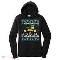 Hanukkah Let's Get Lit Jewish Ugly Sweater Channukah Menorah Women's Hoodie thumb 0
