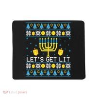 Hanukkah Let's Get Lit Jewish Ugly Sweater Channukah Menorah Mousepad thumb 0