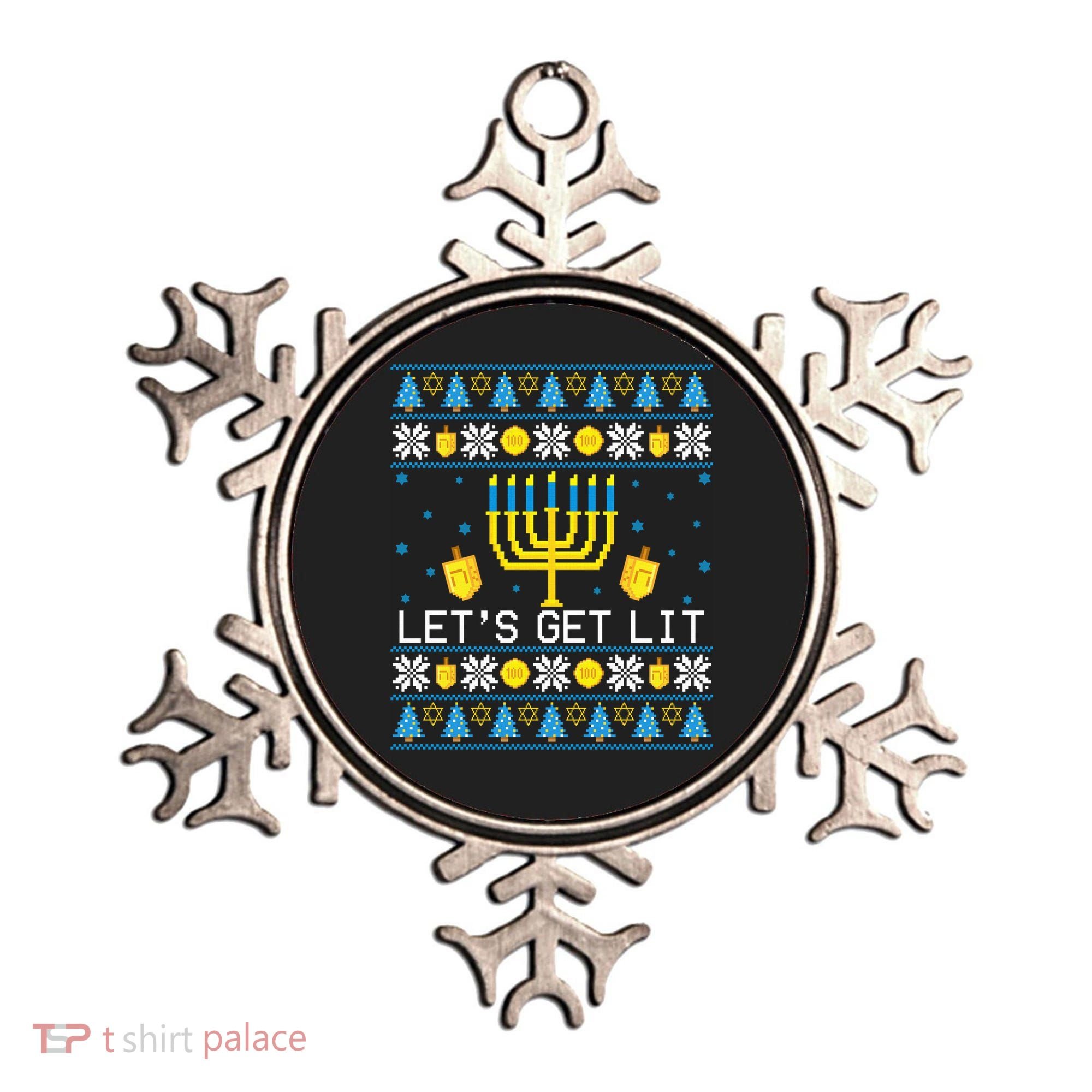 Hanukkah Let's Get Lit Jewish Ugly Sweater Channukah Menorah Ornament