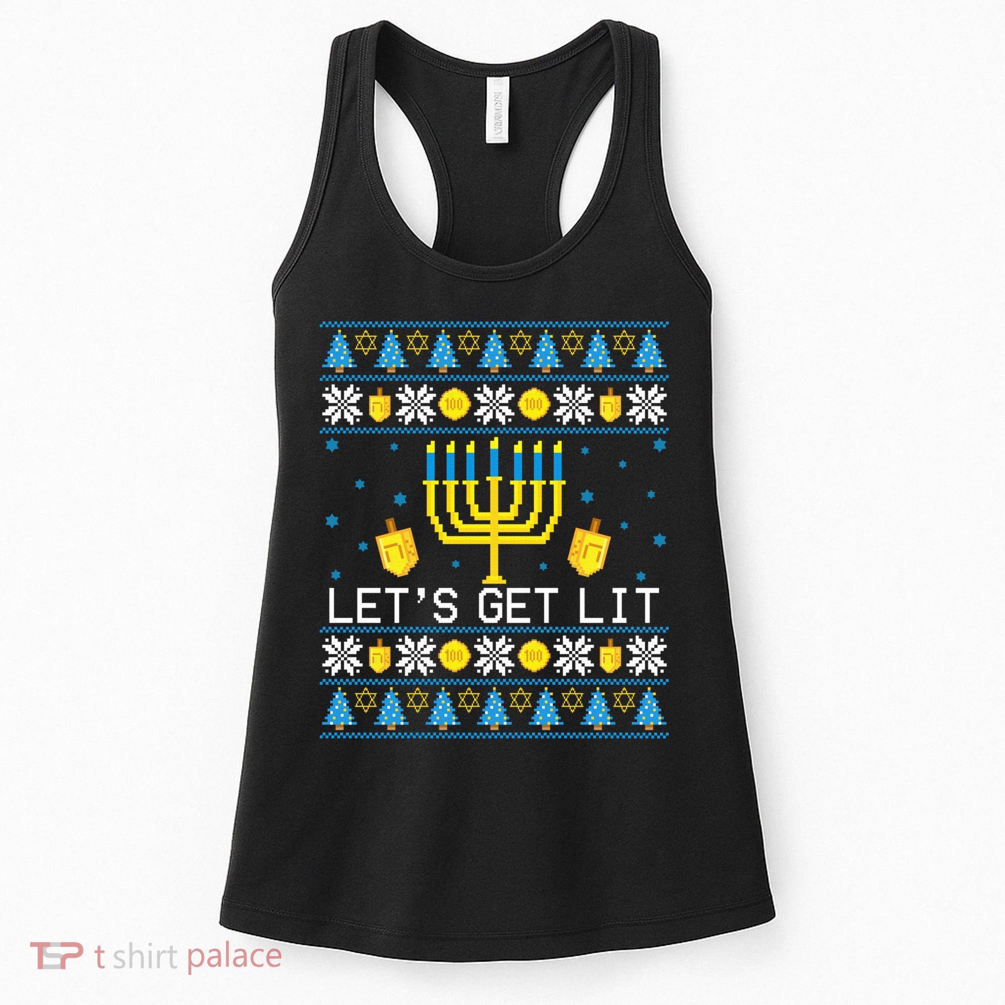 Hanukkah Let's Get Lit Jewish Ugly Sweater Channukah Menorah Women's Tank Top
