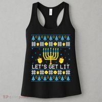 Hanukkah Let's Get Lit Jewish Ugly Sweater Channukah Menorah Women's Tank Top thumb 3