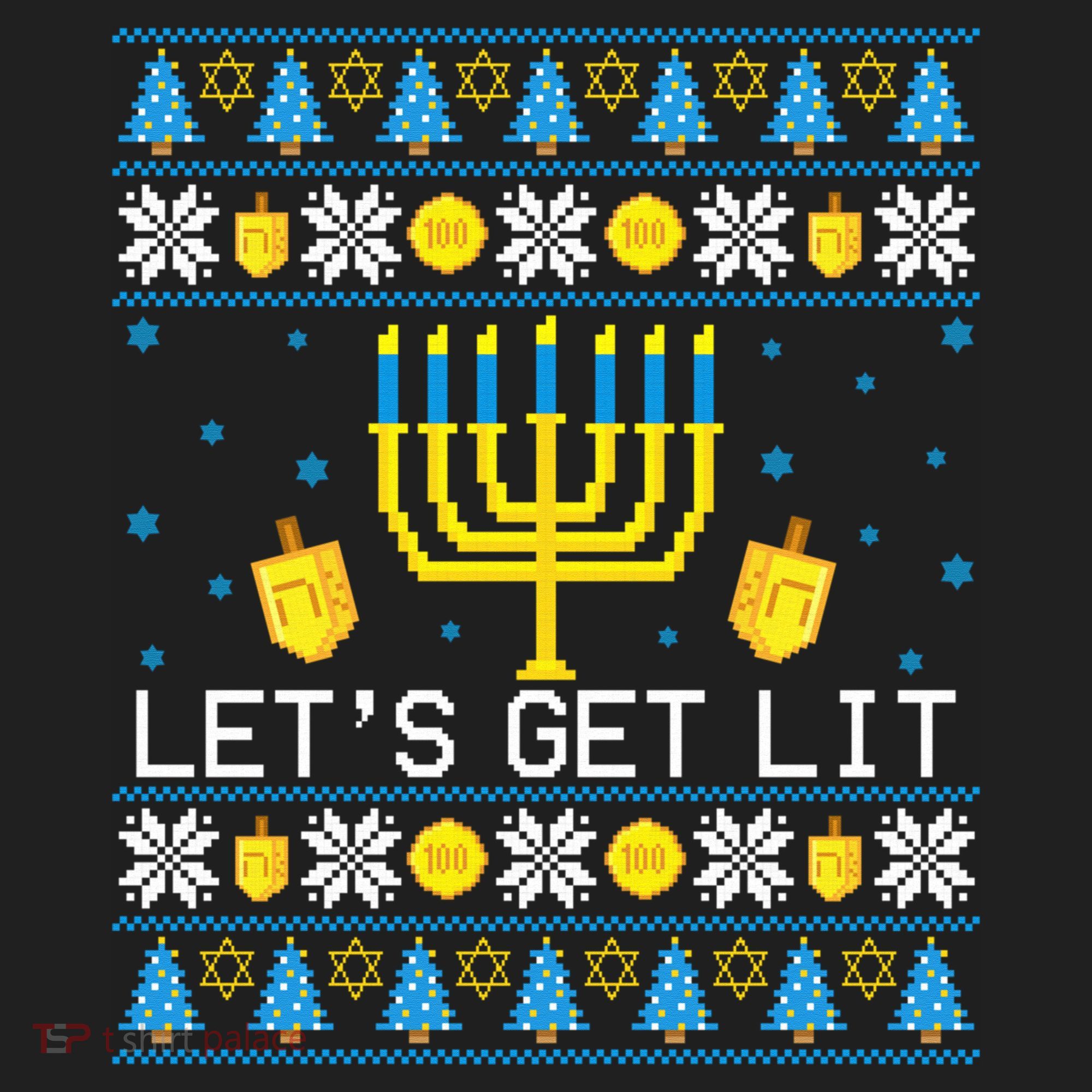 Hanukkah Let's Get Lit Jewish Ugly Sweater Channukah Menorah Hat