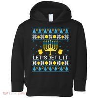Hanukkah Let's Get Lit Jewish Ugly Sweater Channukah Menorah Toddler Hoodie thumb 0