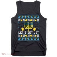 Hanukkah Let's Get Lit Jewish Ugly Sweater Channukah Menorah Tank Top thumb 0