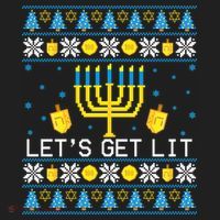 Hanukkah Let's Get Lit Jewish Ugly Sweater Channukah Menorah Golf Towel thumb 3