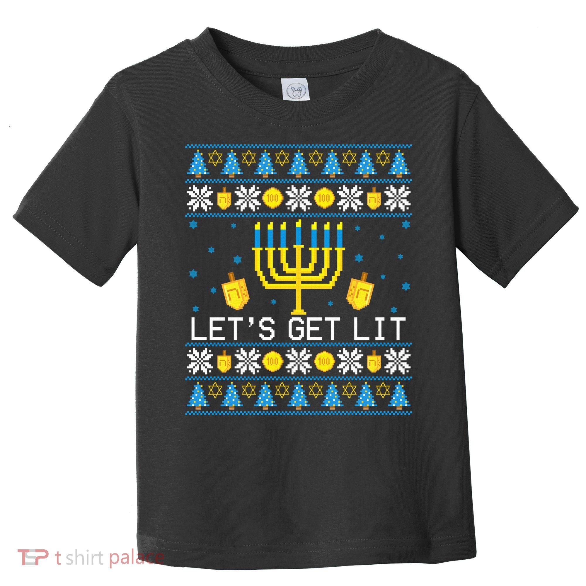 Hanukkah Let's Get Lit Jewish Ugly Sweater Channukah Menorah Toddler T-Shirt