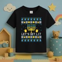 Hanukkah Let's Get Lit Jewish Ugly Sweater Channukah Menorah Toddler T-Shirt thumb 3