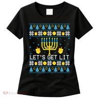 Hanukkah Let's Get Lit Jewish Ugly Sweater Channukah Menorah Women's T-Shirt thumb 0