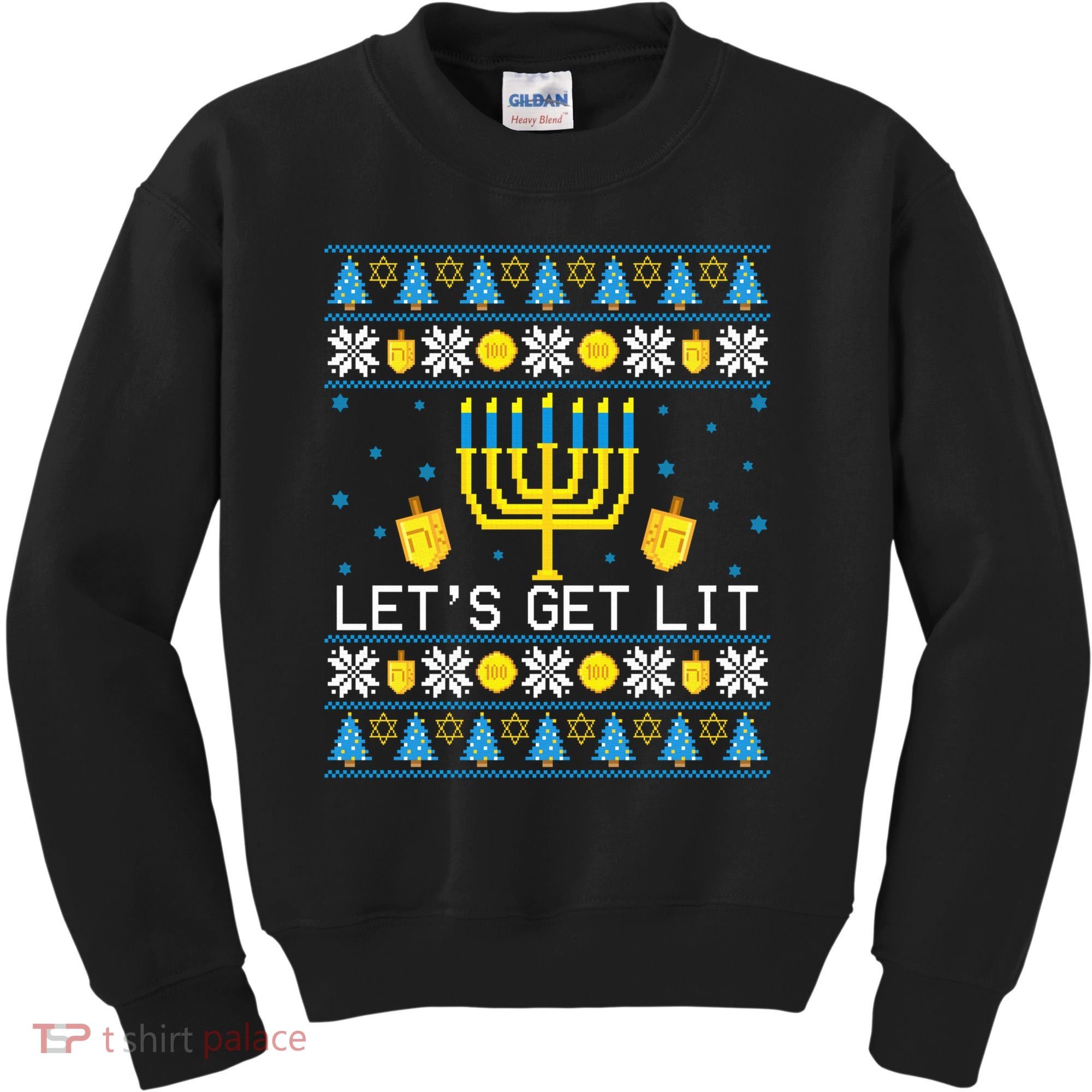 Hanukkah Let's Get Lit Jewish Ugly Sweater Channukah Menorah Kids Sweatshirt