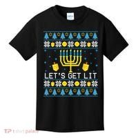 Hanukkah Let's Get Lit Jewish Ugly Sweater Channukah Menorah Kids T-Shirt thumb 0