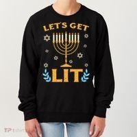 Hanukkah Lets Get Lit Menorah Funny Hebrew Jewish Women's Sweatshirt thumb 0