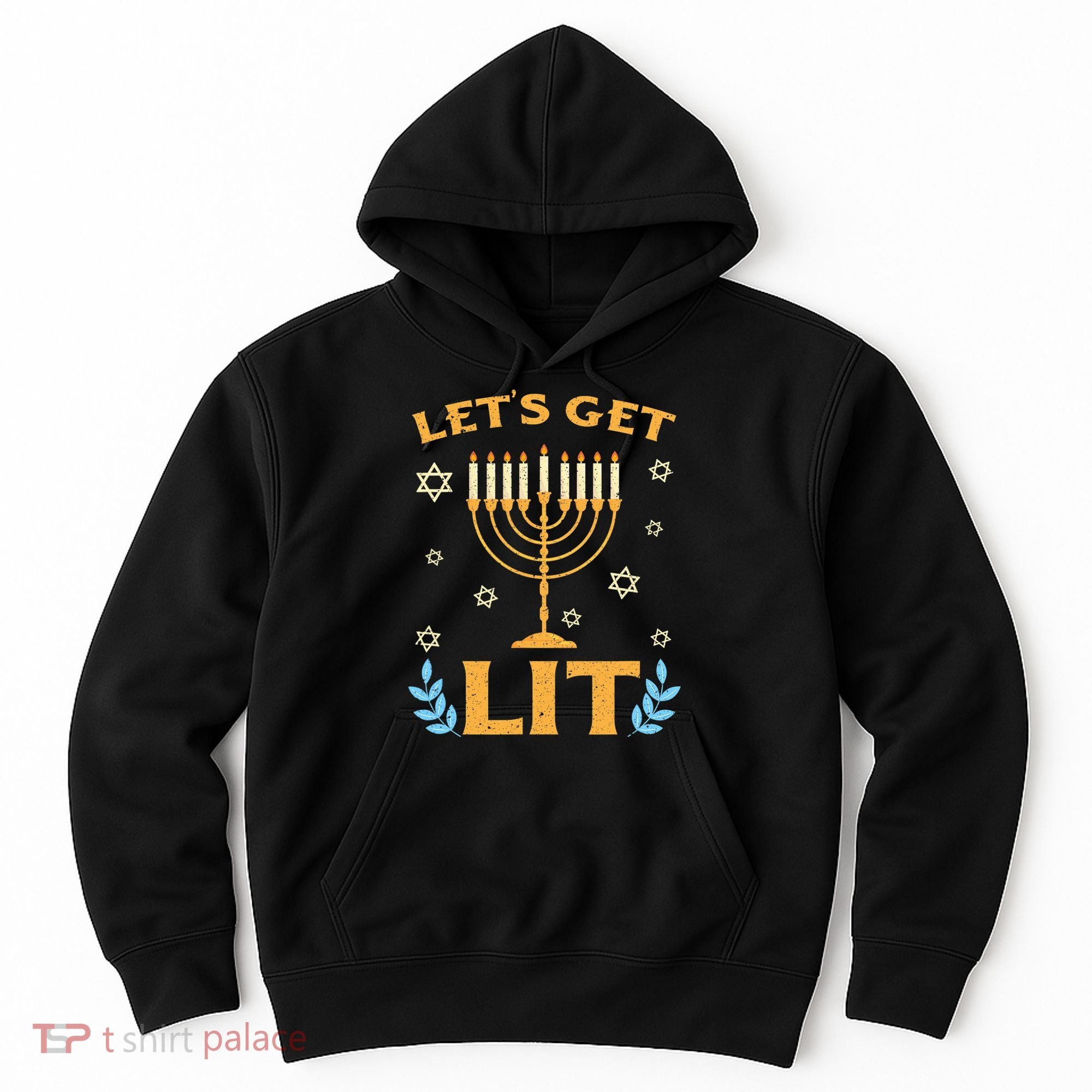 Hanukkah Lets Get Lit Menorah Funny Hebrew Jewish Hoodie