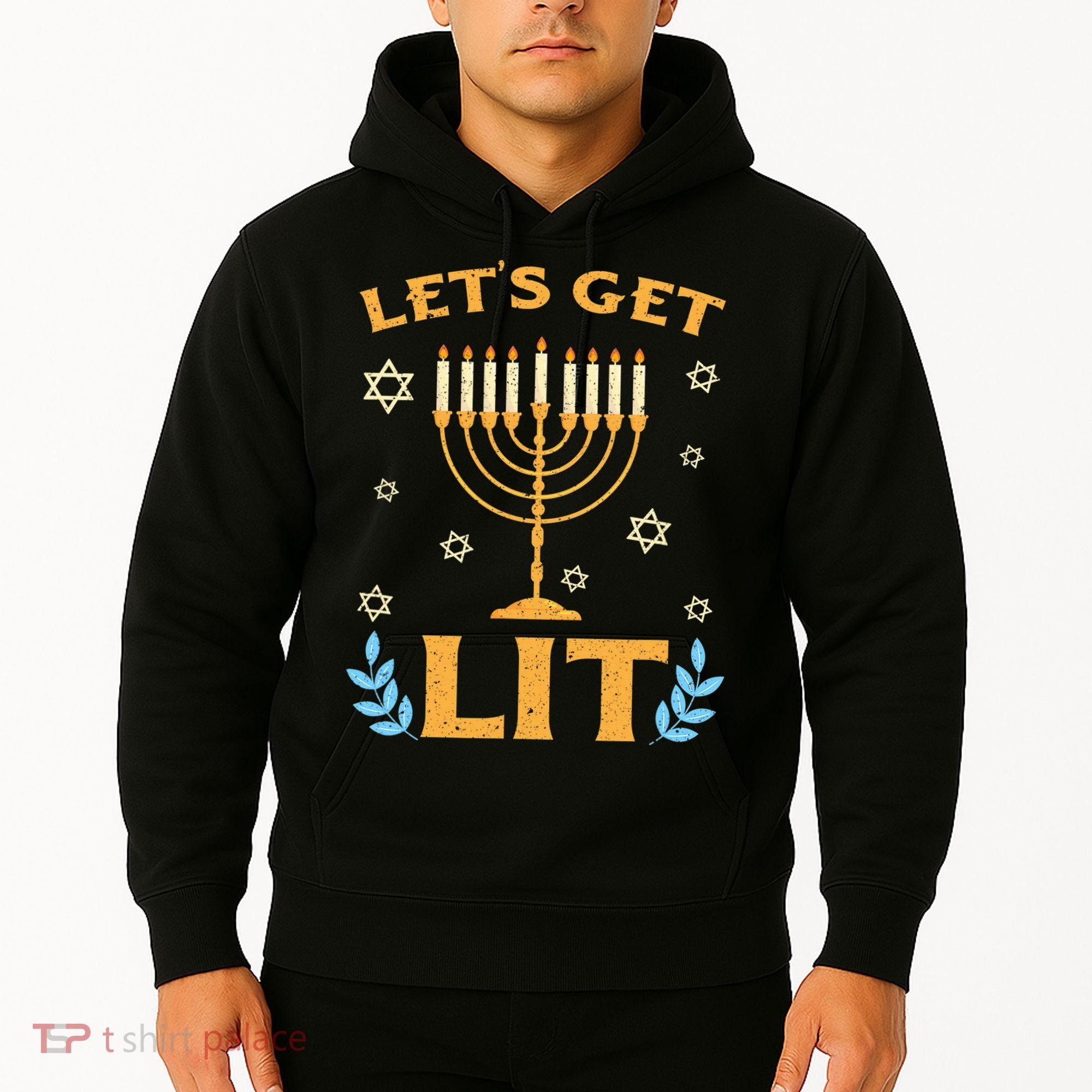 Hanukkah Lets Get Lit Menorah Funny Hebrew Jewish Hoodie