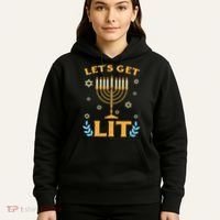 Hanukkah Lets Get Lit Menorah Funny Hebrew Jewish Hoodie thumb 5