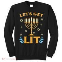 Hanukkah Lets Get Lit Menorah Funny Hebrew Jewish Sweatshirt thumb 0