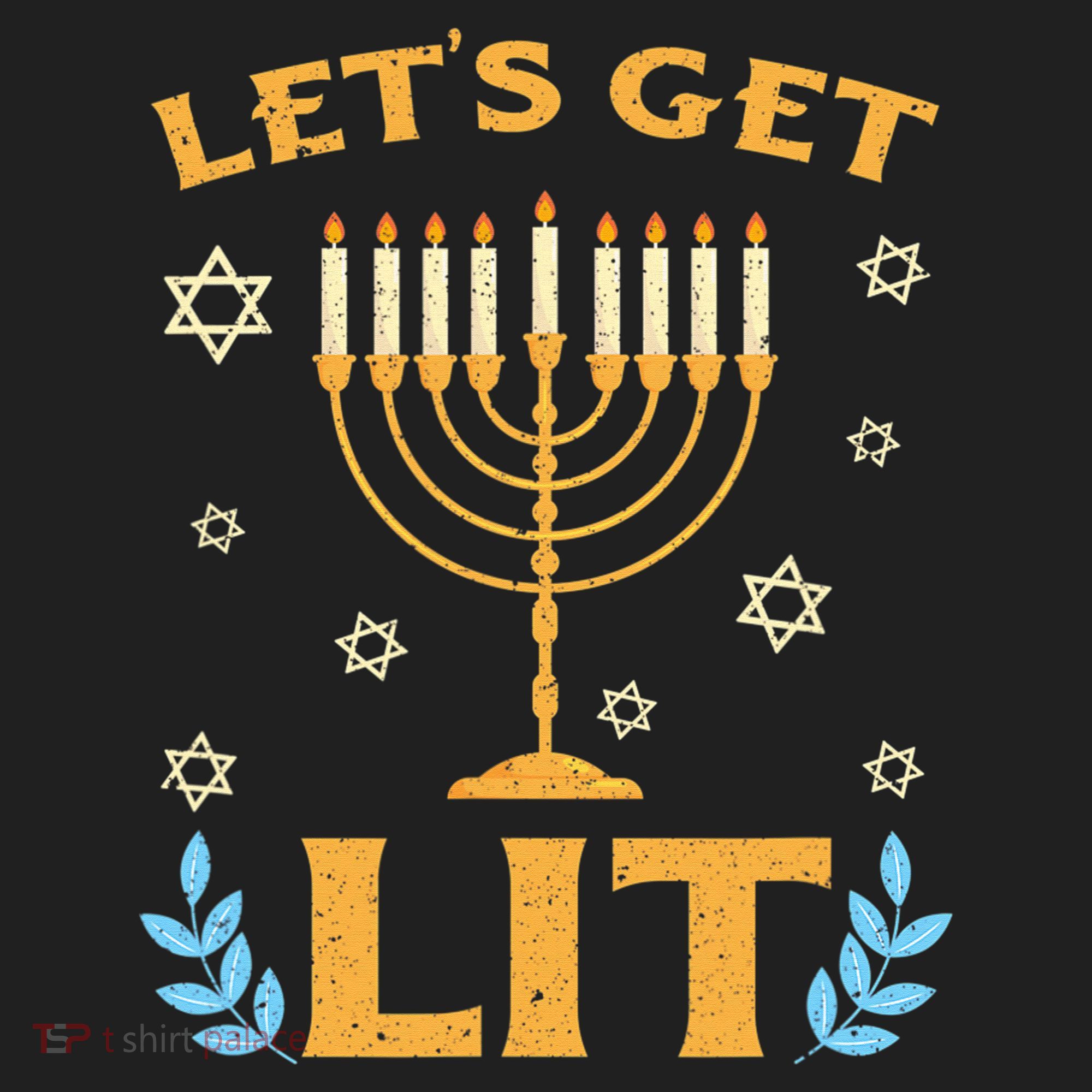 Hanukkah Lets Get Lit Menorah Funny Hebrew Jewish Beanie