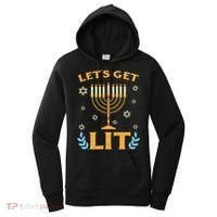 Hanukkah Lets Get Lit Menorah Funny Hebrew Jewish Women's Hoodie thumb 0