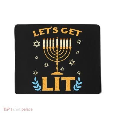 Hanukkah Lets Get Lit Menorah Funny Hebrew Jewish Mousepad