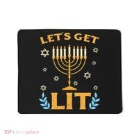 Hanukkah Lets Get Lit Menorah Funny Hebrew Jewish Mousepad thumb 0