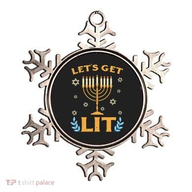 Hanukkah Lets Get Lit Menorah Funny Hebrew Jewish Ornament