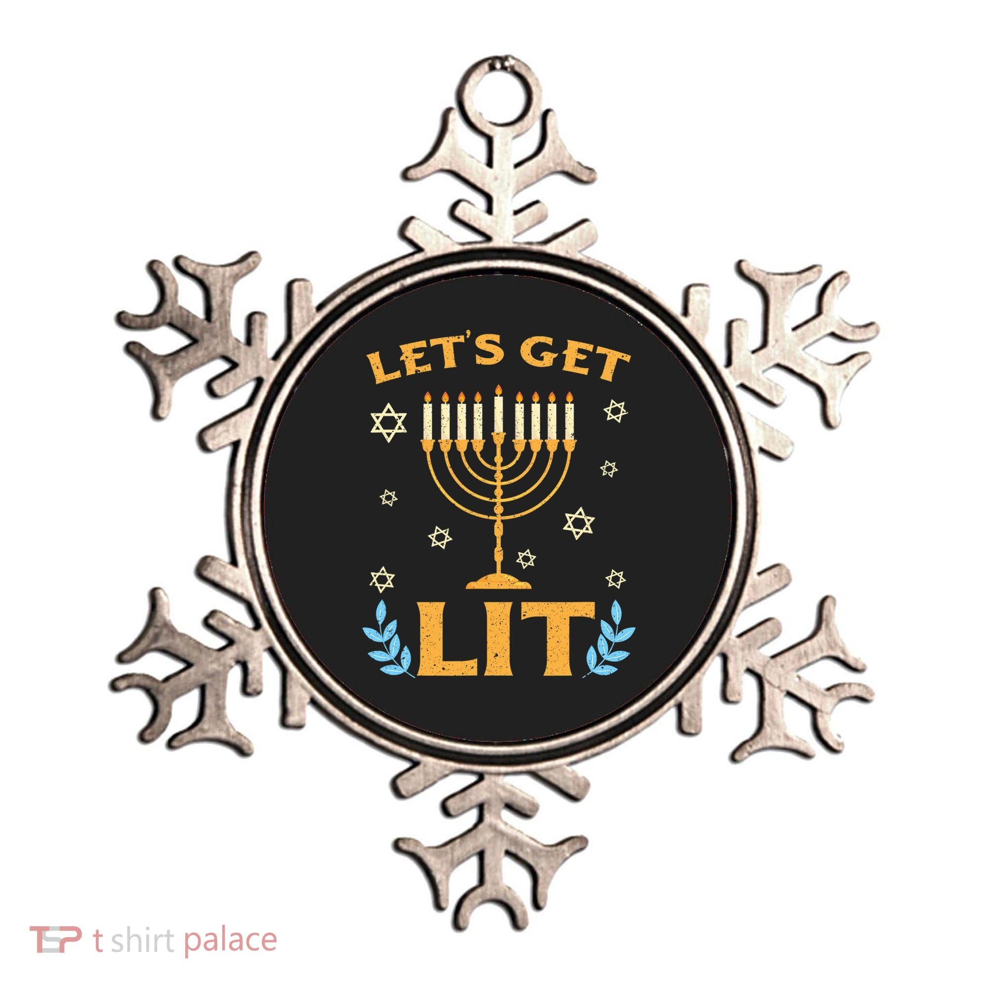 Hanukkah Lets Get Lit Menorah Funny Hebrew Jewish Ornament