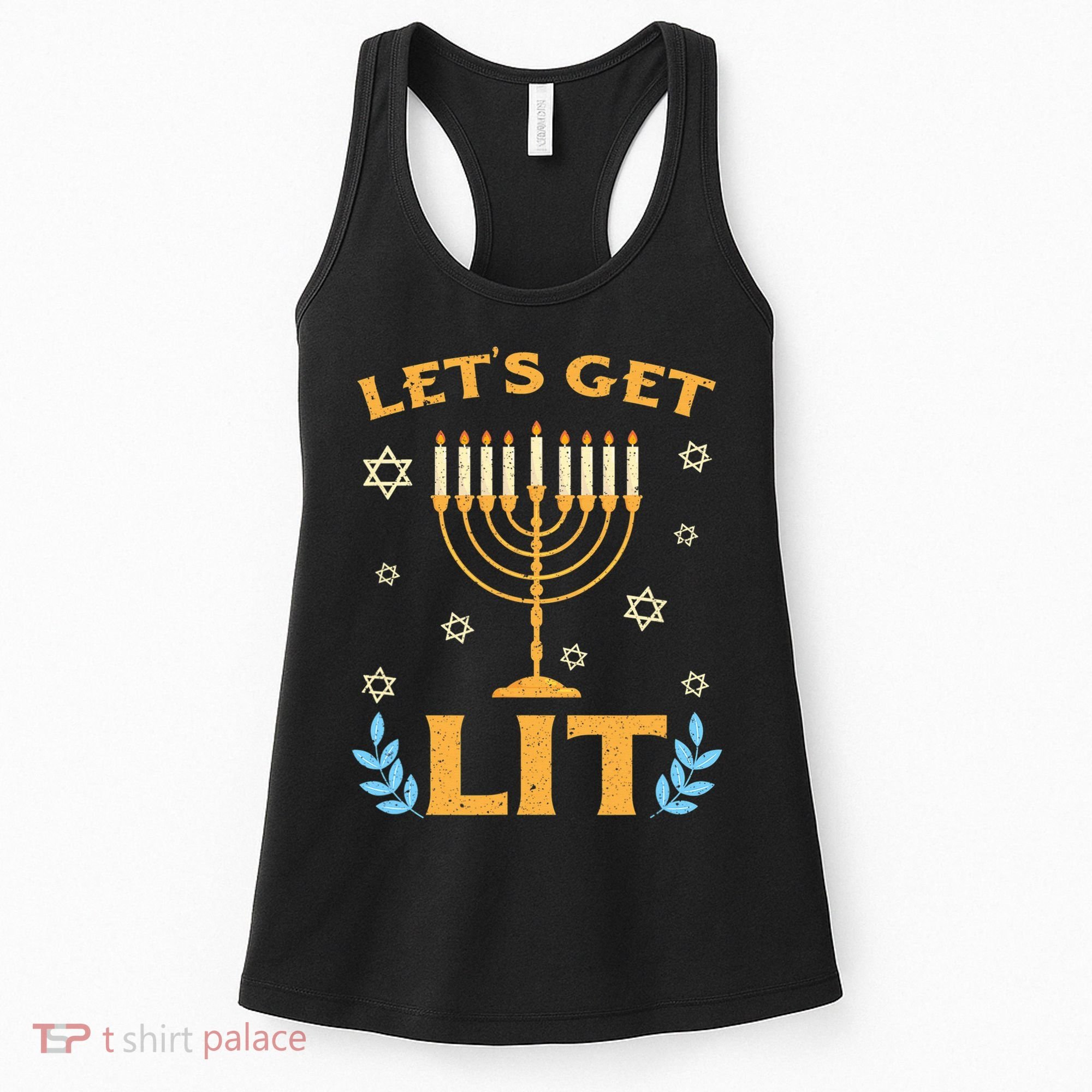 Hanukkah Lets Get Lit Menorah Funny Hebrew Jewish Women's Tank Top
