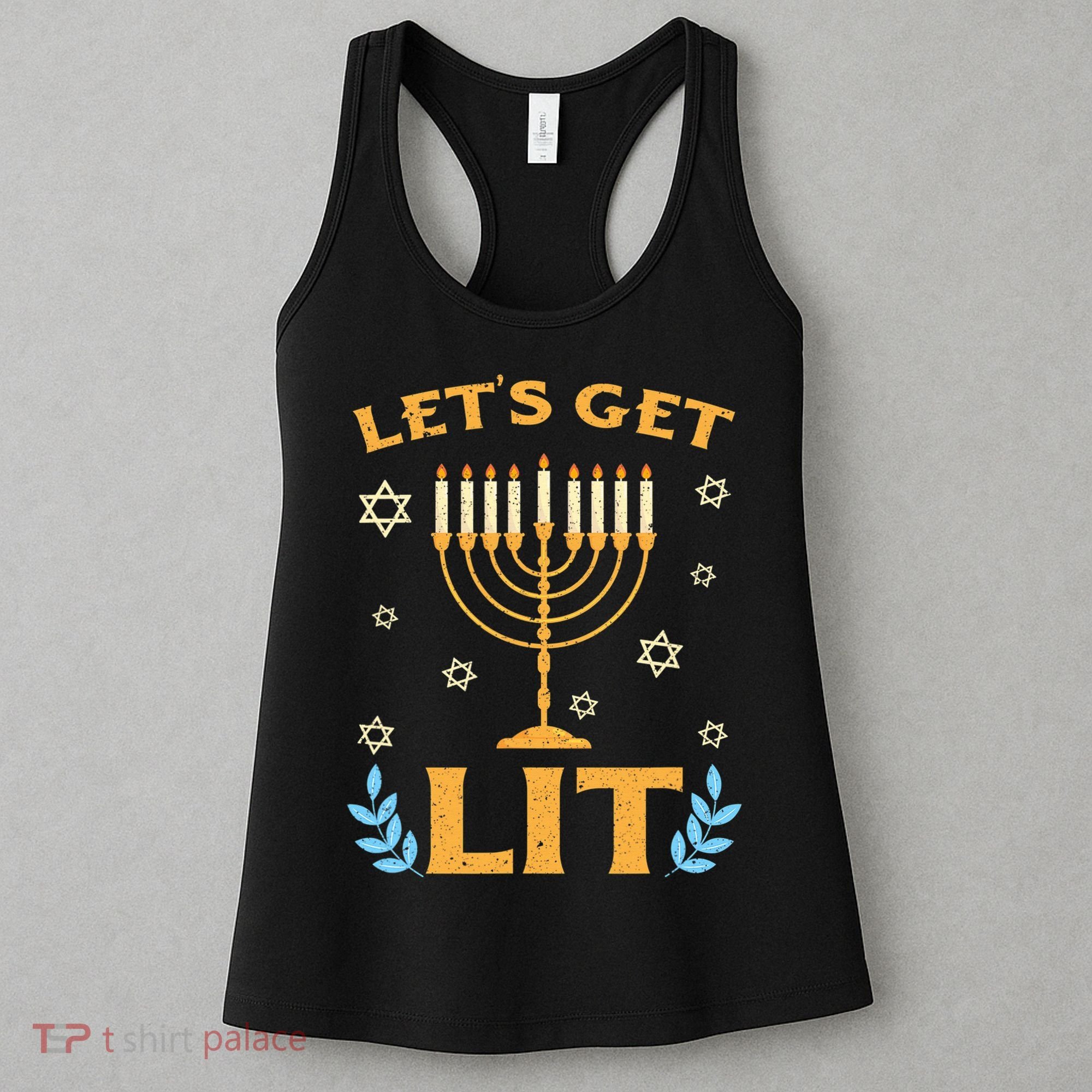 Hanukkah Lets Get Lit Menorah Funny Hebrew Jewish Women's Tank Top