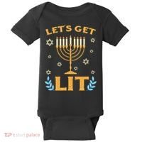 Hanukkah Lets Get Lit Menorah Funny Hebrew Jewish Baby Bodysuit thumb 0