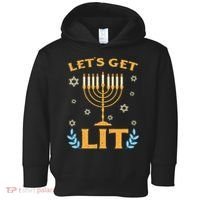 Hanukkah Lets Get Lit Menorah Funny Hebrew Jewish Toddler Hoodie thumb 0