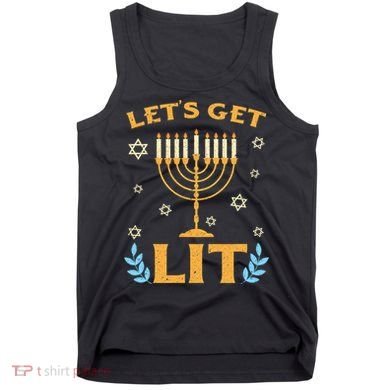Hanukkah Lets Get Lit Menorah Funny Hebrew Jewish Tank Top