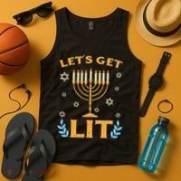 Hanukkah Lets Get Lit Menorah Funny Hebrew Jewish Tank Top thumb 4