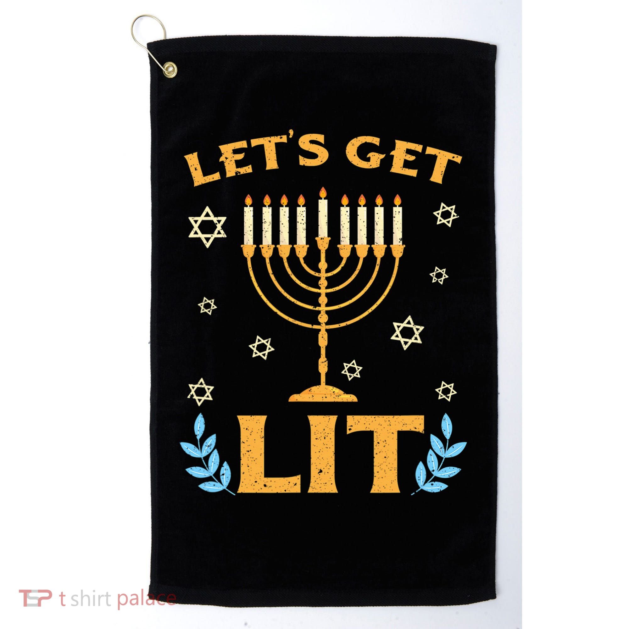 Hanukkah Lets Get Lit Menorah Funny Hebrew Jewish Golf Towel