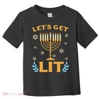 Hanukkah Lets Get Lit Menorah Funny Hebrew Jewish Toddler T-Shirt thumb 0