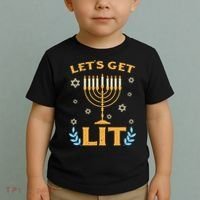 Hanukkah Lets Get Lit Menorah Funny Hebrew Jewish Toddler T-Shirt thumb 2