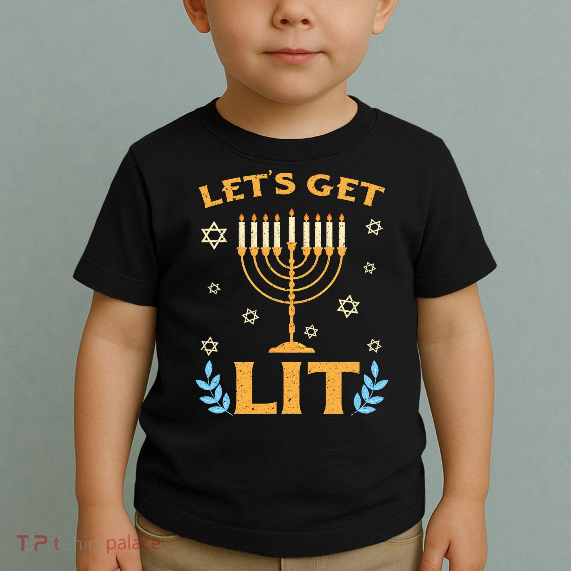 Hanukkah Lets Get Lit Menorah Funny Hebrew Jewish Toddler T-Shirt
