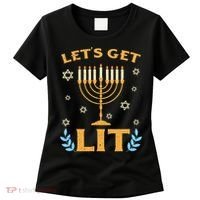 Hanukkah Lets Get Lit Menorah Funny Hebrew Jewish Women's T-Shirt thumb 0