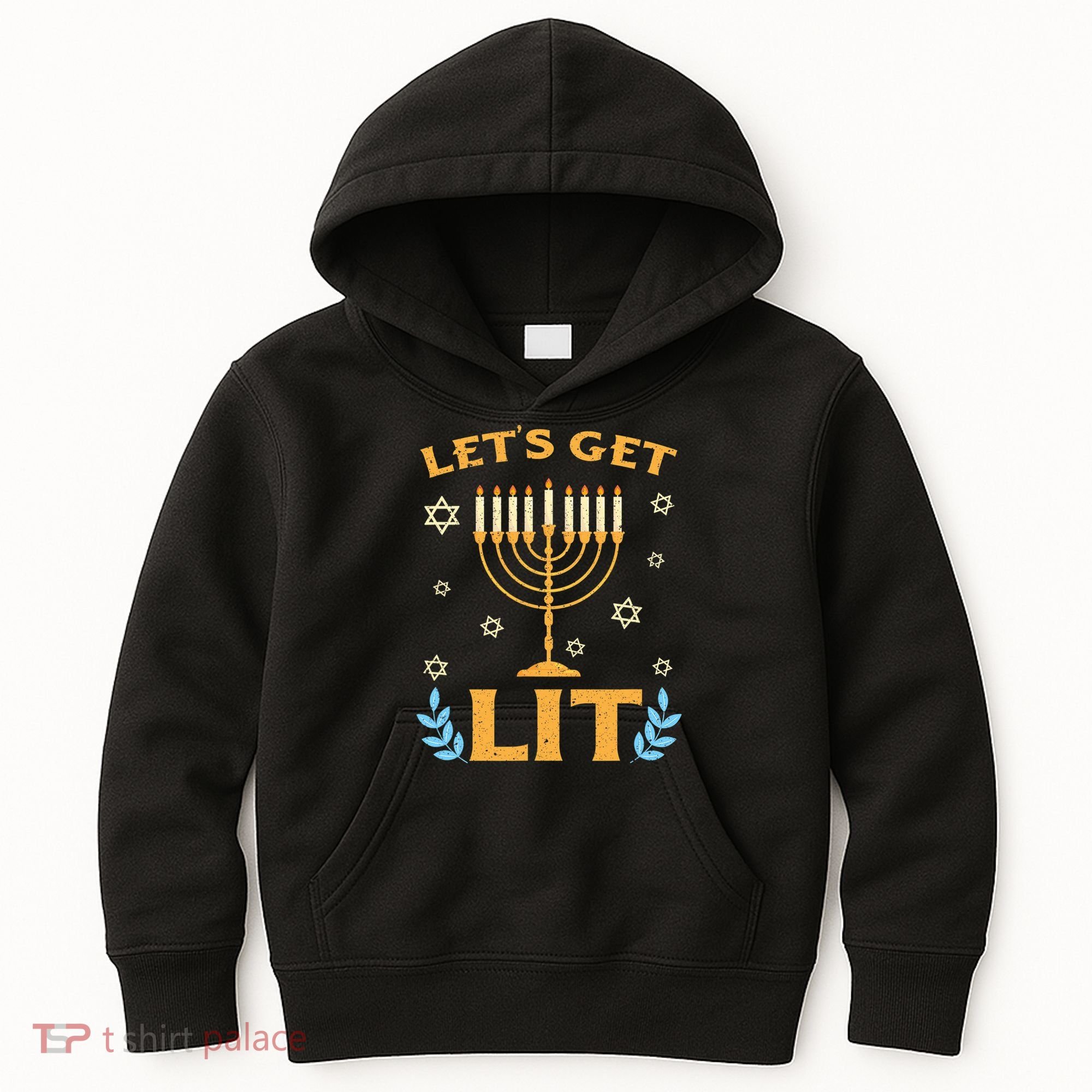 Hanukkah Lets Get Lit Menorah Funny Hebrew Jewish Kids Hoodie
