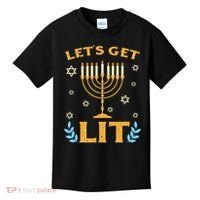 Hanukkah Lets Get Lit Menorah Funny Hebrew Jewish Kids T-Shirt thumb 0