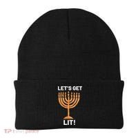 Hanukkah Lets Get Lit Menorah Funny Hebrew Jewish Holiday  Beanie thumb 0