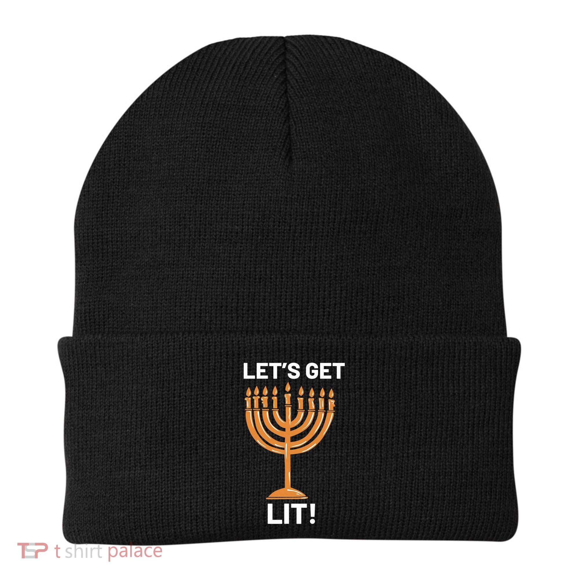Hanukkah Lets Get Lit Menorah Funny Hebrew Jewish Holiday  Beanie