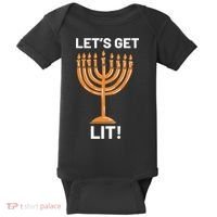 Hanukkah Lets Get Lit Menorah Funny Hebrew Jewish Holiday  Baby Bodysuit thumb 0