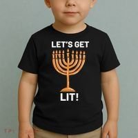Hanukkah Lets Get Lit Menorah Funny Hebrew Jewish Holiday  Toddler T-Shirt thumb 2