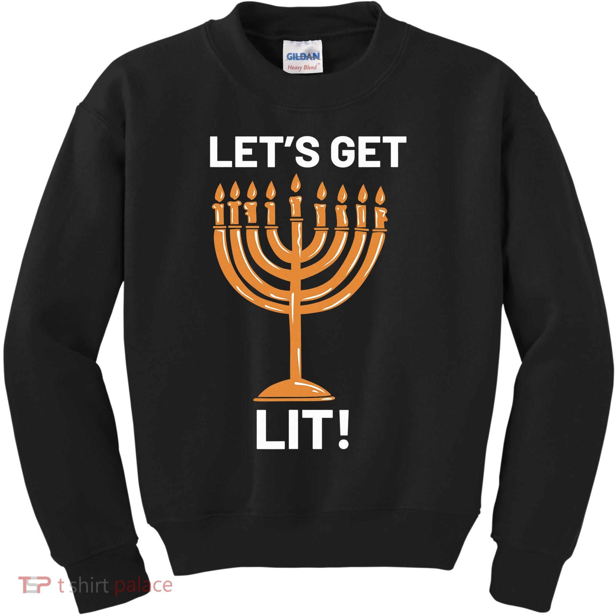 Hanukkah Lets Get Lit Menorah Funny Hebrew Jewish Holiday  Kids Sweatshirt