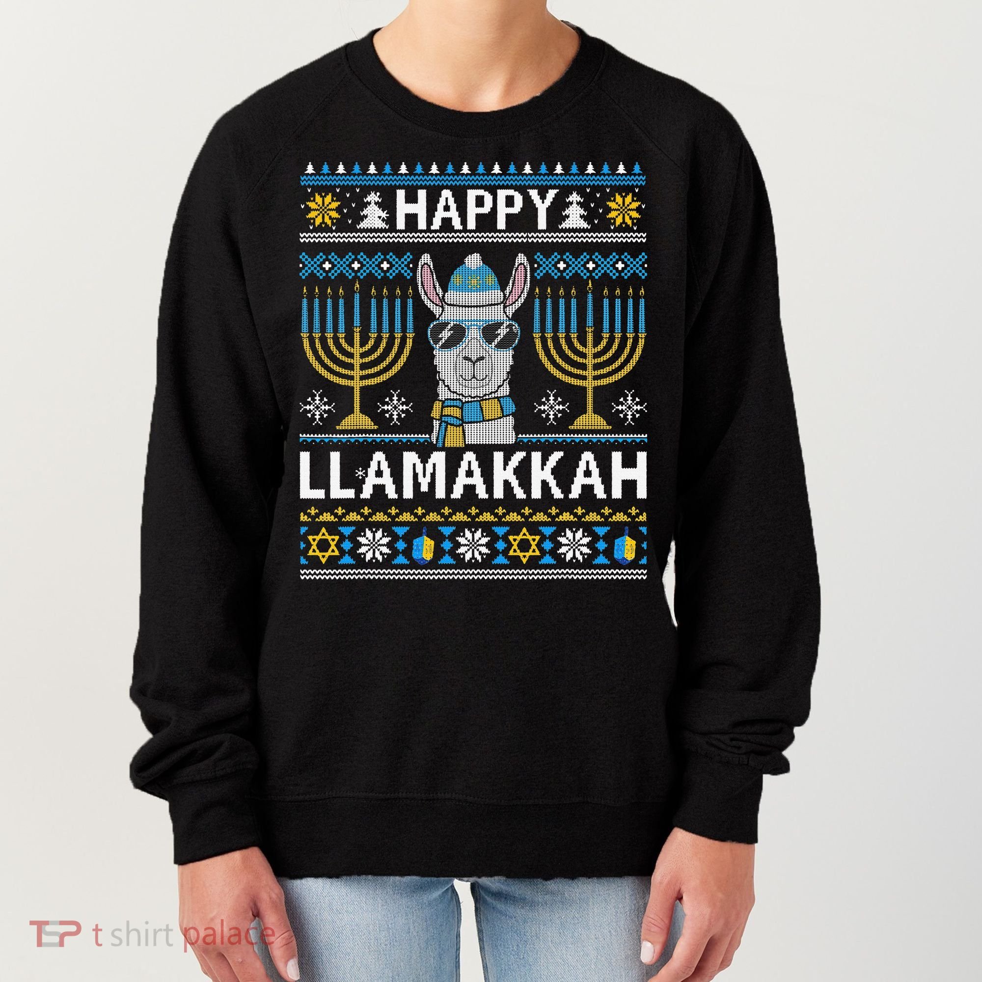 Happy Llamakkah Hanukkah Llama Menorah Chanukah Alpaca Gift Women's Sweatshirt