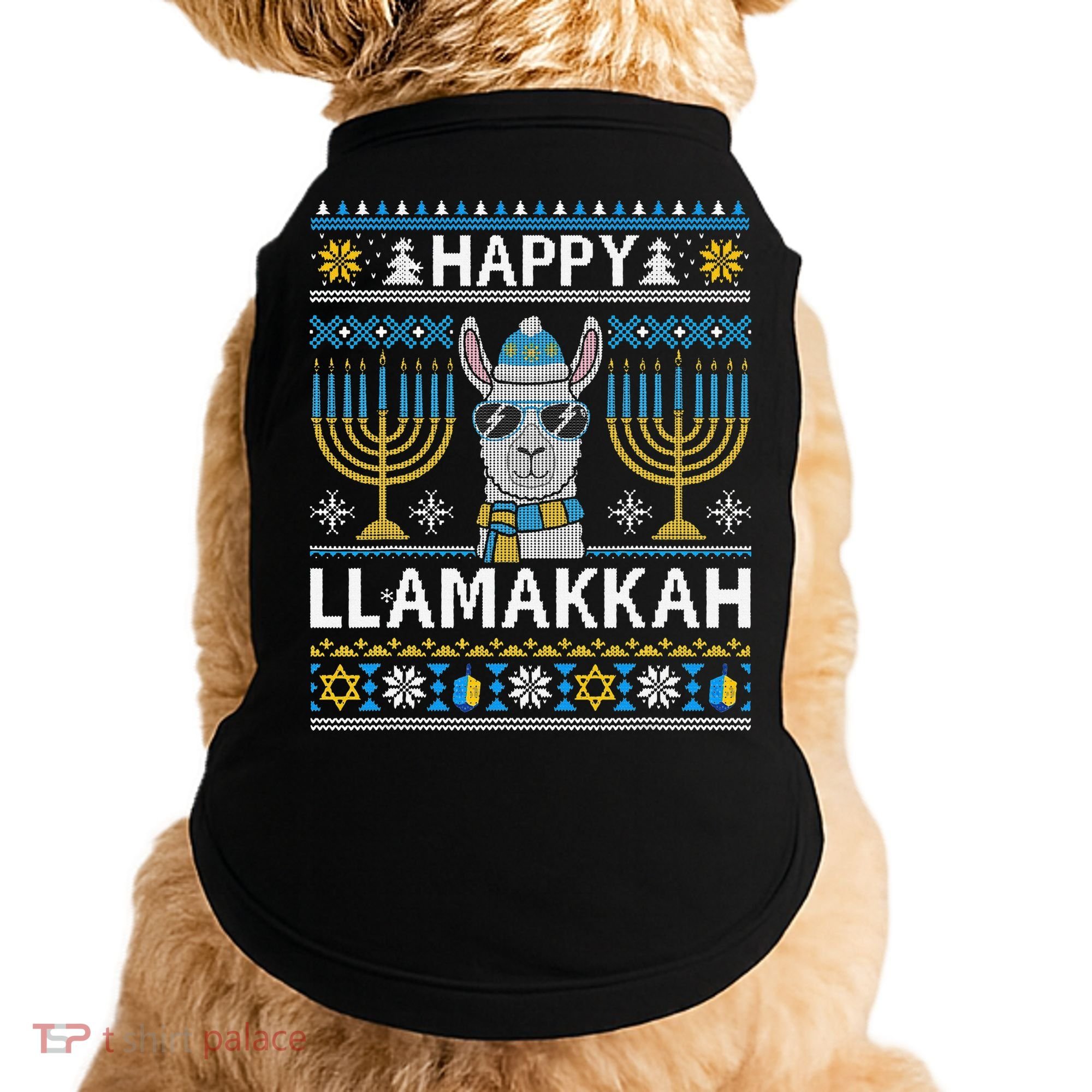 Happy Llamakkah Hanukkah Llama Menorah Chanukah Alpaca Gift Doggie Tank