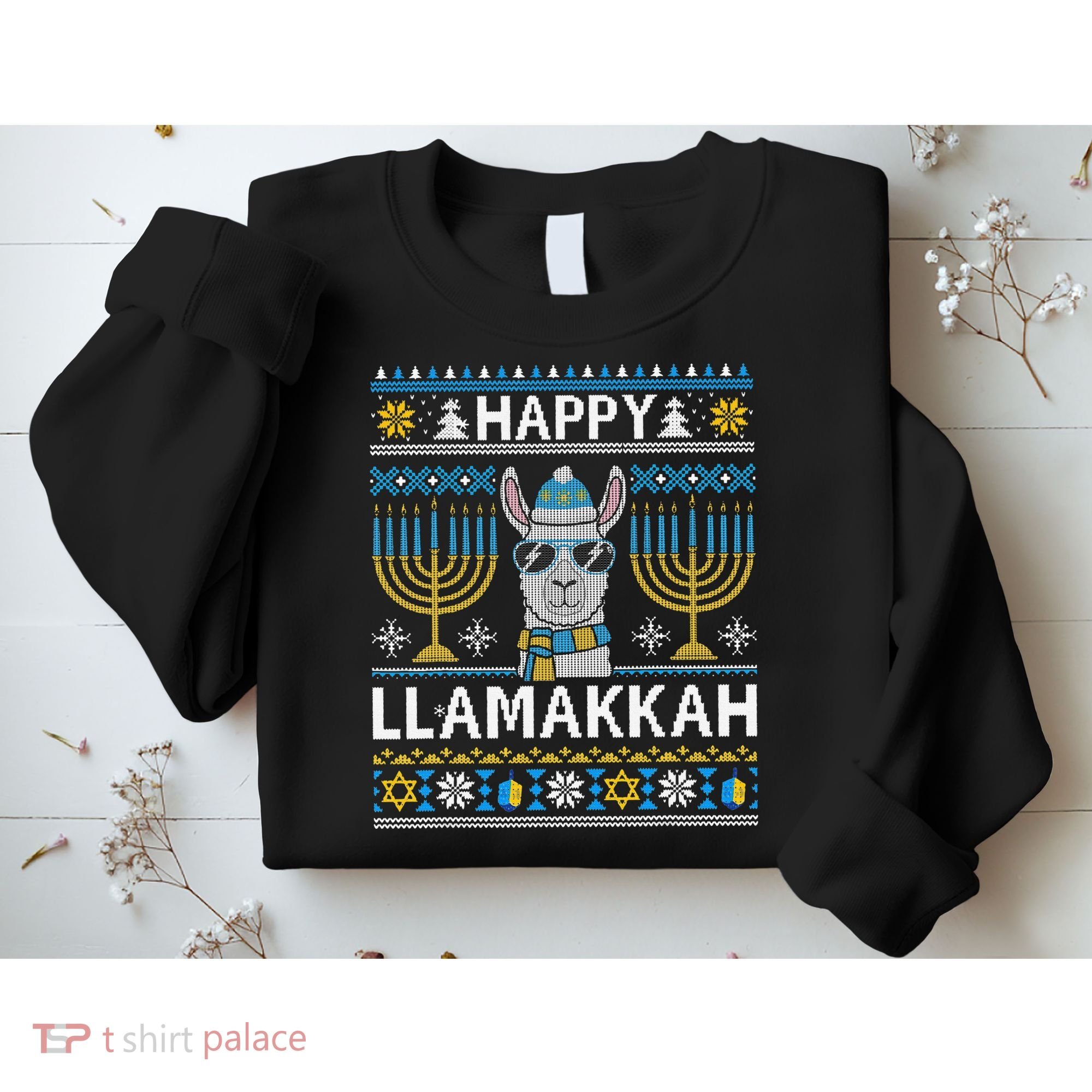 Happy Llamakkah Hanukkah Llama Menorah Chanukah Alpaca Gift Sweatshirt