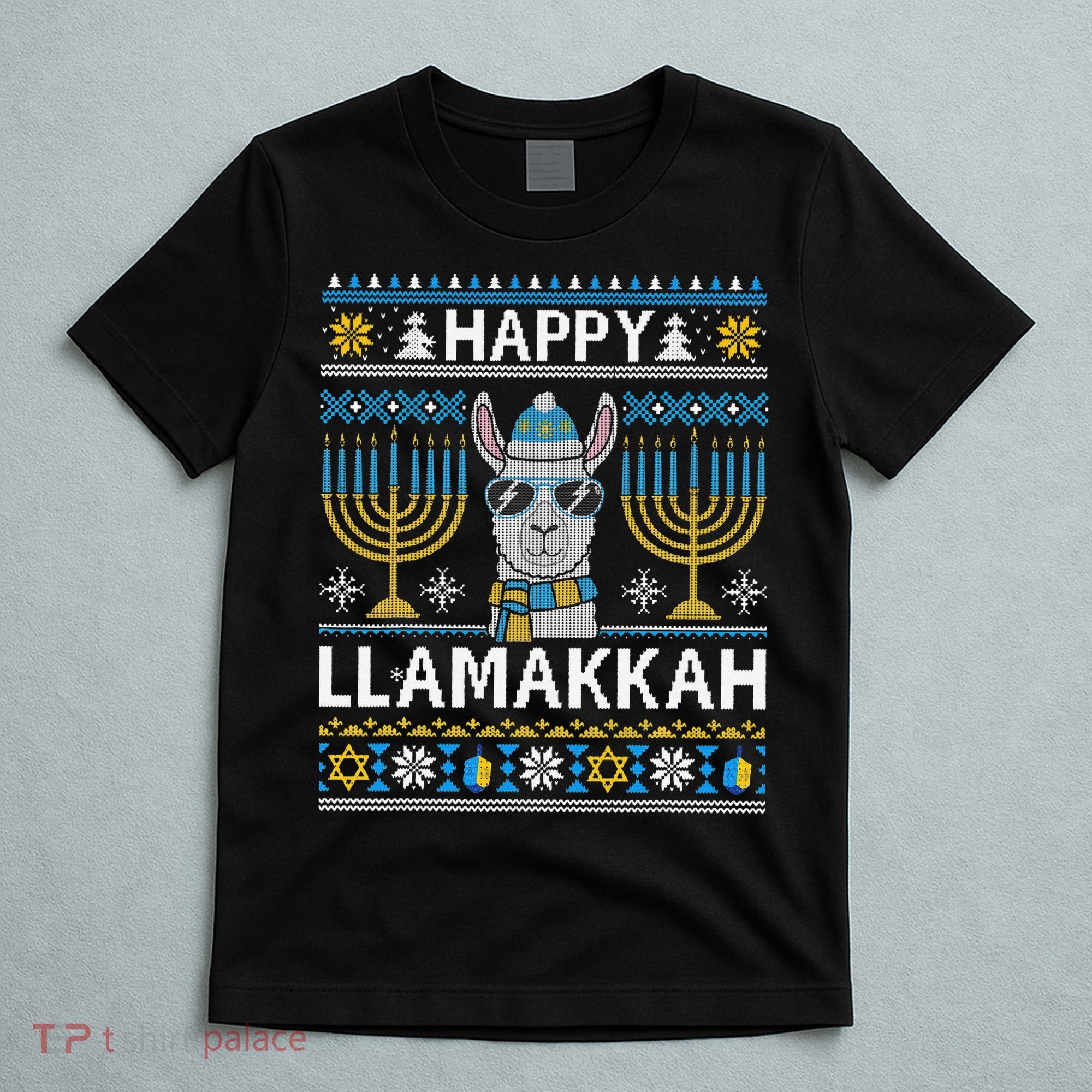 Happy Llamakkah Hanukkah Llama Menorah Chanukah Alpaca Gift T-Shirt