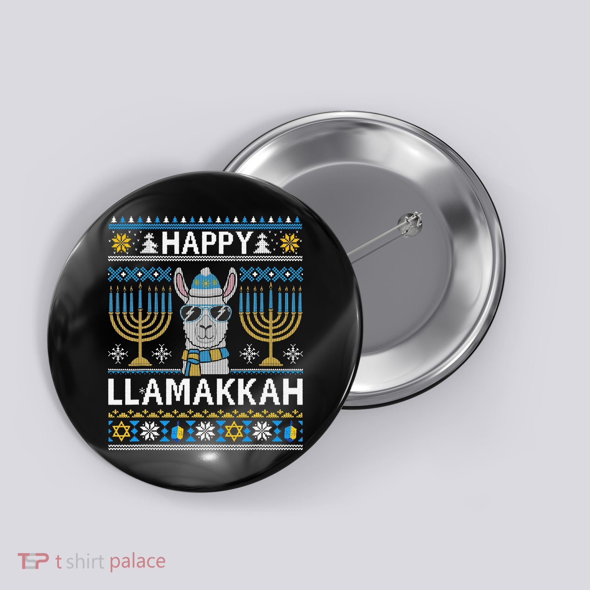 Happy Llamakkah Hanukkah Llama Menorah Chanukah Alpaca Gift Button