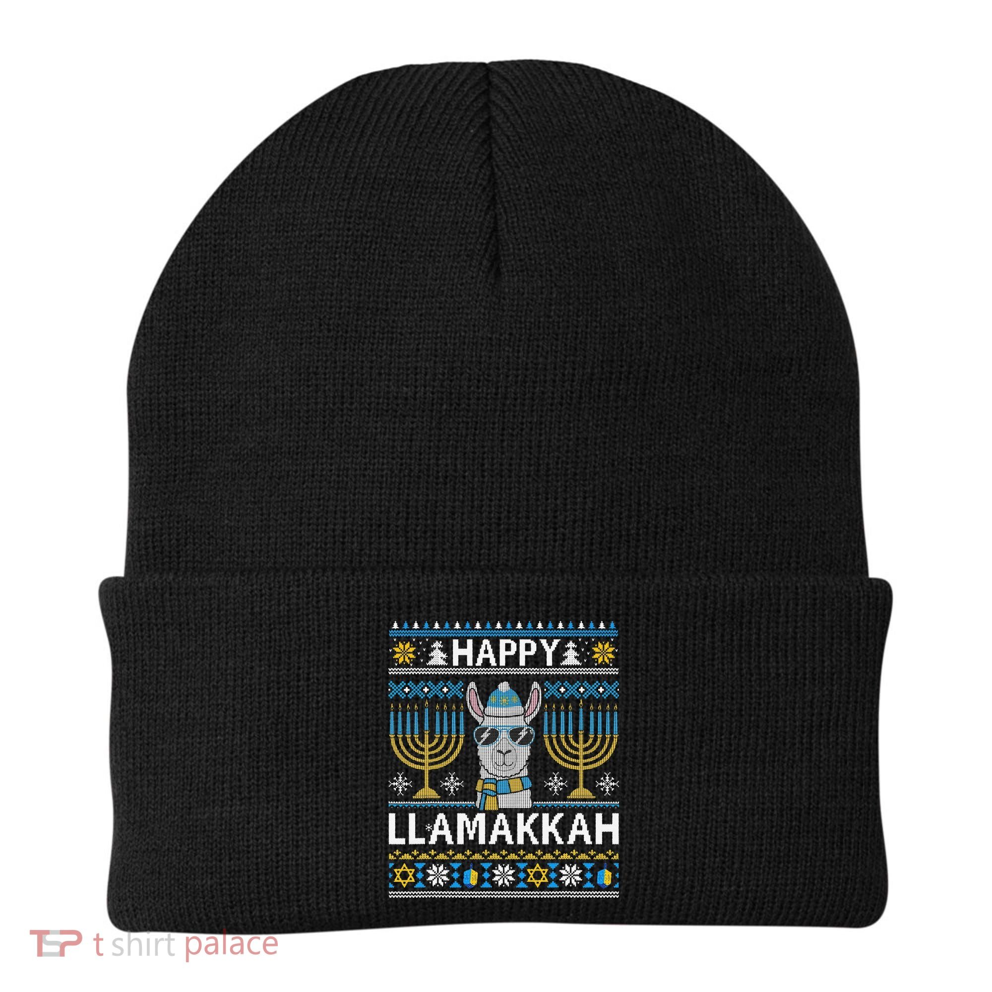 Happy Llamakkah Hanukkah Llama Menorah Chanukah Alpaca Gift Beanie
