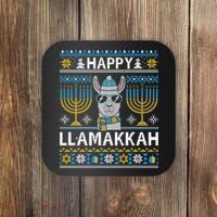 Happy Llamakkah Hanukkah Llama Menorah Chanukah Alpaca Gift Coaster thumb 0